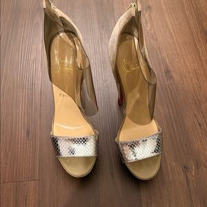 Christian Louboutin Metallic and Beige Heels